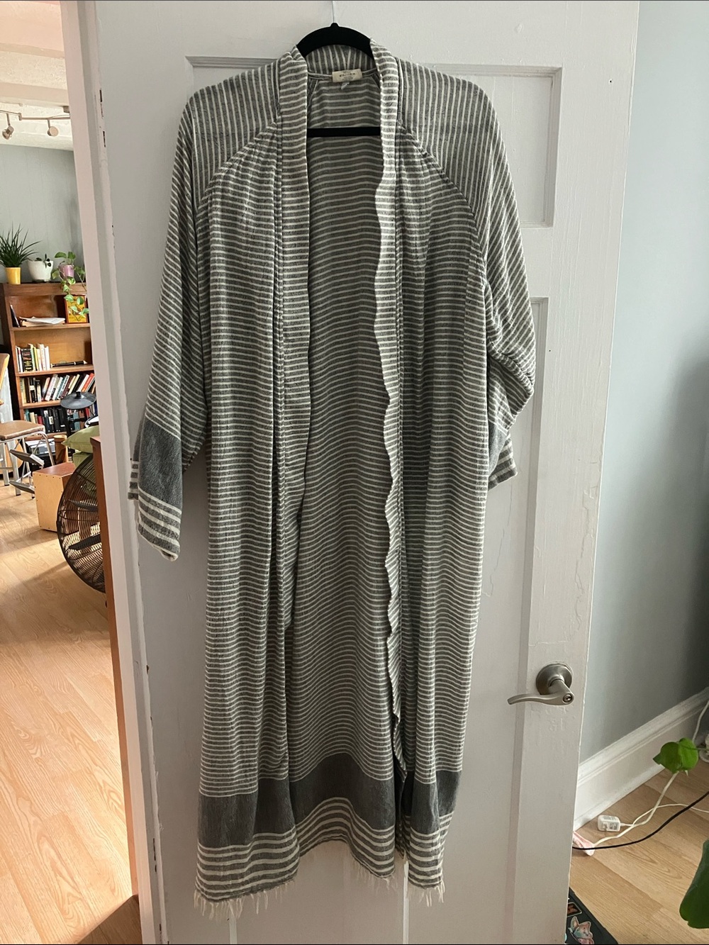Gray Striped Women's Long Cardigan Sweater